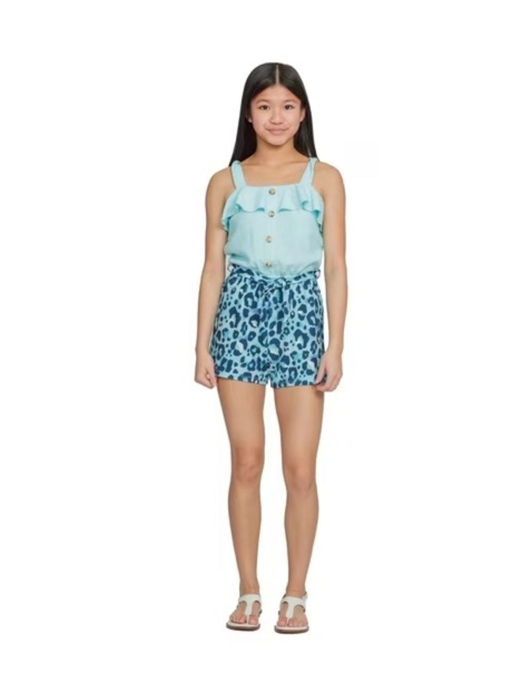 Justice Girls Baby Blue Animal Print Sleeveless Romper Size XL 16-18 Summer